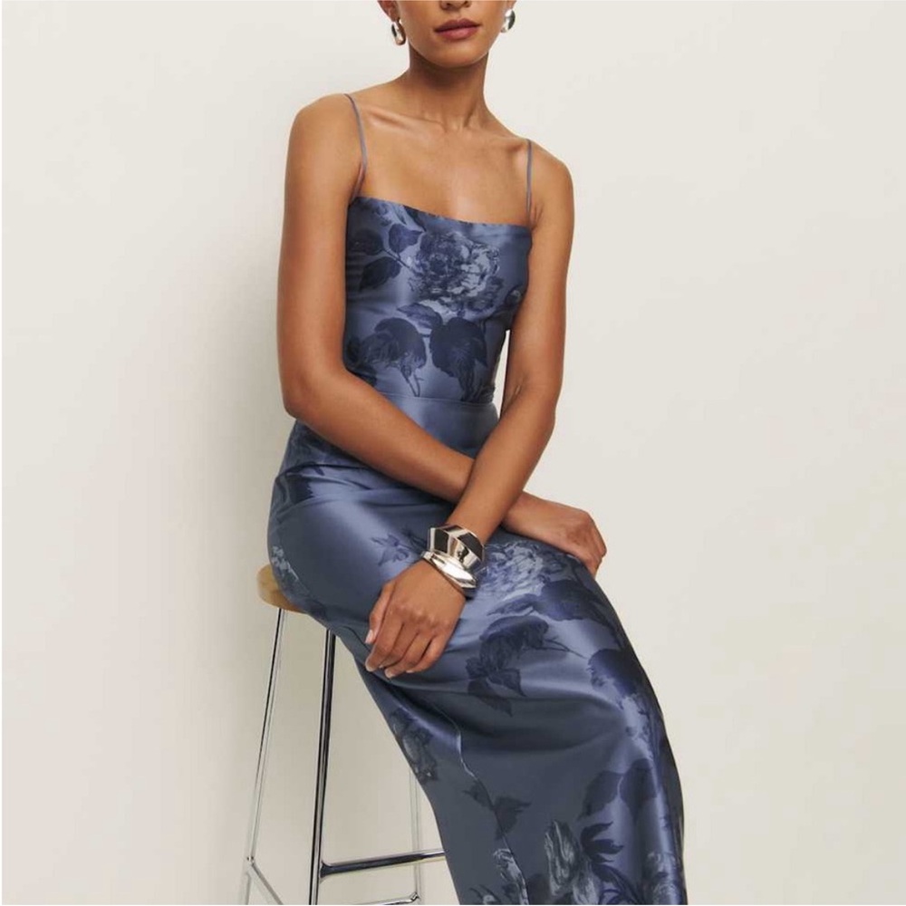 Reformation Blue Silk Floral Dress - Picture 2 of 10